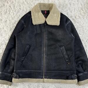 極美品 XLサイズ アルファ B-3 フライトジャケット/ALPHA INDUSTRIES フェイクムートン ジャケット ミリタリー メンズ 黒 ブラック系 ボア