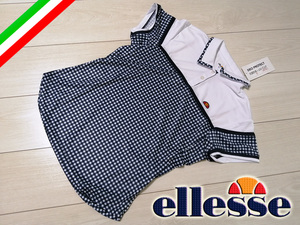 ◆新品 ellesse エレッセ テニス かわいい ギンガムチェック チーム 半袖 ポロシャツ レディス M 定価6,490円 抗菌防臭 白紺 吸汗速乾