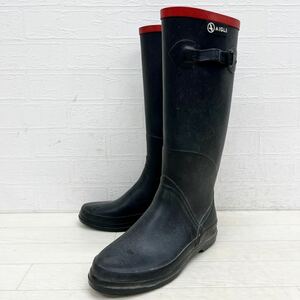 1496◎ AIGLE エーグル 靴 シューズ レイン ブーツ 長靴 雨靴 ワンポイント ロゴ プリント カジュアル ブラック レディース36