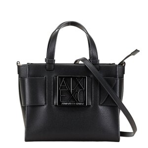 中古 美品 アルマーニエクスチェンジ Aランク BOXロゴバックル ハンドバッグ 2WAY ブラック レディース ARMANI 【送料無料】【西神店】