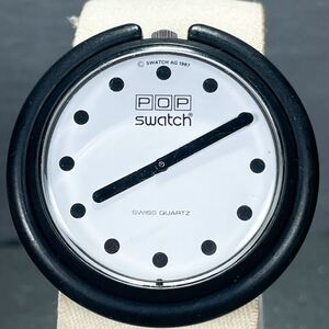 SWATCH スウォッチ POP ポップ JET BLACK PWBB001 腕時計 アナログ クオーツ ホワイト文字盤 ラウンド 新品電池交換済み 動作確認済み