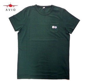 【M】AVIO(アヴィオ) ヴィンテージ風 胸ポケ 半袖 Tシャツ グリーン