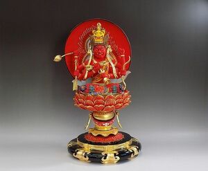 c871 新品 技工名品 在銘 檜材 木彫 極彩色 愛染明王像 高さ40cm 李強 造 木製 仏像 奈良 金剛峯寺 仏教美術