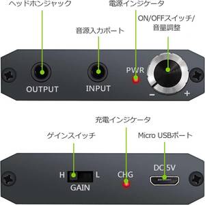 ファッション ポータブルヘッドホンアンプ HIFI対応 16-300Ωイヤホン適