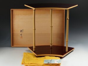 ◆◇ 茶道具 塗師 静峰 輪島塗 扇棚 共箱 お稽古 茶会 抹茶濃茶薄茶◇◆dy11803-f