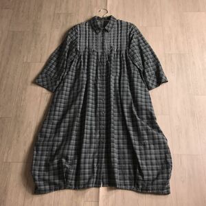 100円スタート○ noa-ge ノアージュ　一宮繊維　チェック　ワンピース　大きいサイズ　LL