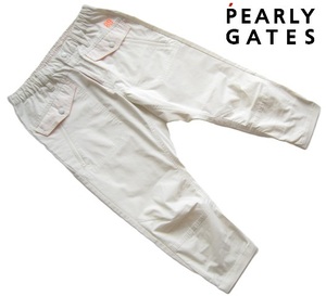 美品!!パーリーゲイツ PEARLY GATES*ロゴプリント ドローコード入り 7分丈 ストレッチコットンナイロンパンツ 0 レディースS～M