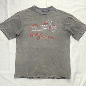 希少 鬼 フェード 黒 80sビンテージ ハーレーダビッドソン バイク イーグル ヘインズ HANES Tシャツ 墨黒色 HARLEY DAVIDSON バイカー 古着