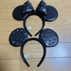 ディズニー　カチューシャ　黒　ミッキー　ミニー　2個セット　スタッズ　レザー