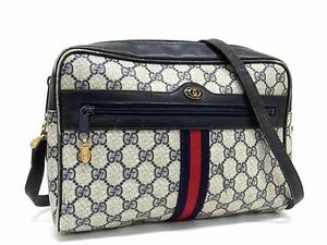 1円 GUCCI オールドグッチ ヴィンテージ シェリーライン GG柄 PVC×レザー ショルダーバッグ クロスボディ 斜め掛け ネイビー系 FC5324