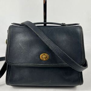 1円〜【入手困難品】 オールドコーチ OLD COACH ハンドバッグ 2way 斜め掛け レザー ダークネイビー ターンロック ショルダーバッグ