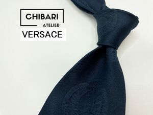 【超美品】VERSACE　ヴェルサーチ　全面メデューサロゴ柄 ネクタイ 3本以上 送料無料 メンズ ネイビー　1203033