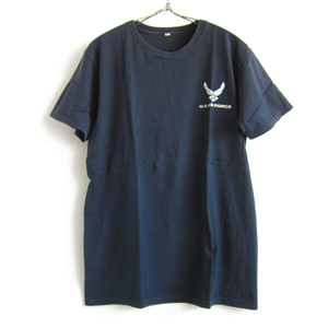 米軍/USAF/半袖Tシャツ/紺系【メンズS程度】両面プリント/丸首/丸胴/US AIR FORCE/アメリカ軍/米空軍/D132-01-0012W