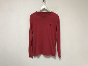 本物ポロラルフローレンPOLO RalphLaurenコットン長袖TシャツロンTメンズアメカジミリタリーサーフビジネススーツゴルフ赤レッドXS