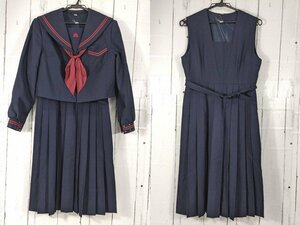 【as179】鹿児島県 城西中学校 女子用学生服 制服 冬服セーラー服+ジャンパースカート+スカーフ◆e63