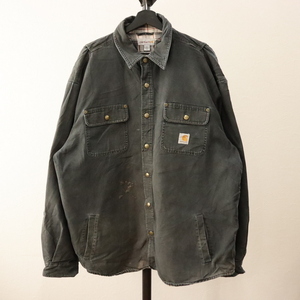 g38 2000年代製 carhartt カーハート シャツジャケット■00s 表記XLサイズ ブラック 黒 裏地ネル アメカジ ダック ストリート 古着卸 古着