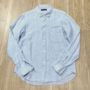 【送料360円】リネン100% 春夏 URBAN RESEARCH アーバンリサーチ 美品 麻 白×青系 長袖シャツ ストライプ メンズ サイズL R-4680