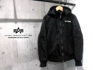 ALPHA INDUSTRIES アルファ インダストリーズ フード リブジャケット L/フード付き フライトジャケット/THERMOLITE中綿MA-1 フーディ/黒