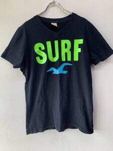 【人気】HOLLISTER／ホリスター 　Tシャツ　メンズL　黒／ブラック　ビッグロゴ　プリント　注目度NO1　K1819