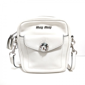 ミュウミュウ miumiu ショルダーバッグ 5BH155 - レザー 白 ビジュー バッグ