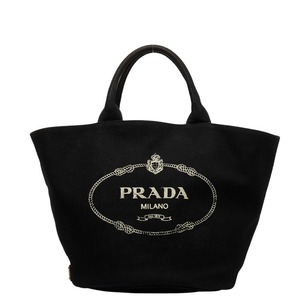 プラダ カナパ バケツ型 シルバー金具 ハンドバッグ トートバッグ ブラック キャンバス レディース PRADA 【中古】