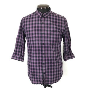 PPFM/ペイトンプレイス★七分袖シャツ【Mens size -L/紫×黒/purple×black】Tops/Shirts◆BH92