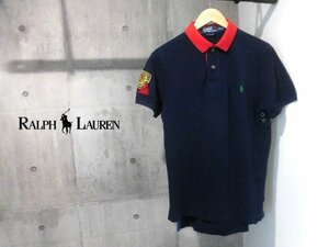 POLO RALPH LAUREN/ポロ ラルフローレン CUSTOM FIT インディアンワッペン x ポニー刺繍 半袖 ポロシャツ M/半袖シャツ/紺/メンズ