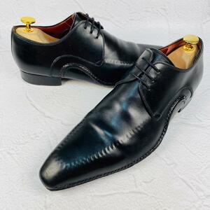 【希少】MAGNANNI マグナーニ オパンケ スクエア 型押し 3ホール 外羽根 黒 ブラック 40 25.5cm ビジネス ドレス カジュアル ジャケパン