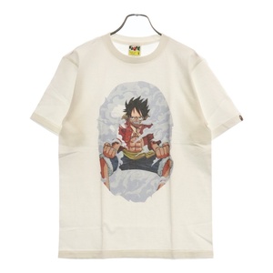 A BATHING APE アベイシングエイプ ×ONE PIECE ワンピース ルフィ フロントプリント クルーネックコットン半袖Tシャツ ホワイト