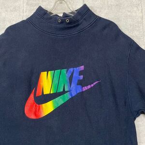 90s NIKE 白タグ 銀タグ 日本製 モックネックスウェット ナイキ　　90年代 レインボー スウォッシュ ビッグロゴ デカロゴ トレーナー YL567