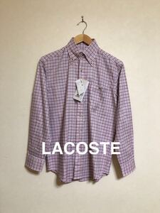 【新品】 LACOSTE ラコステ ボタンダウン シャツ トップス 長袖 サイズ2 チェック柄 CH918E ローズ ファブリカ