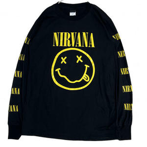 新品 NIRVANA バンド長袖Tシャツ ニコちゃんロック スマイルロングT L　メンズ　レディース