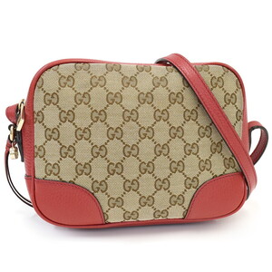 1円 ◎極美品 GUCCI グッチ ショルダーバッグ クロスボディ 449413 GGキャンバス レザー ベージュ レッド◎E.Clrm.bG-13