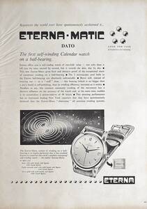 稀少・時計広告！1953年エテルナ 時計広告/Eterna Matic Dato Watch/H