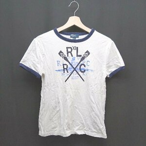 ◇ POLORALPHLAUREN ポロラルフローレン クルーネック 文字ロゴ 半袖 Tシャツ サイズM ホワイト レディース E