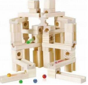 おもちゃ玉転がし 積み木 スロープ 立体パズル 木製 ブロック ピタゴラ ６０ピース