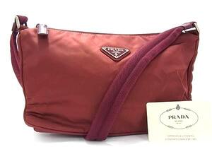 1円 ■美品■ PRADA プラダ B10073 テスートナイロン クロスボディ ショルダーバッグ 斜め掛け レディース ボルドー系 FL1561