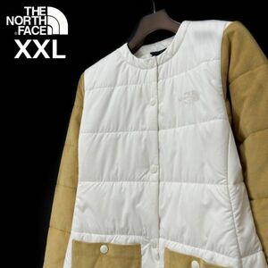 売切り【正規新品】THE NORTH FACE◆W COLLARLESS SYNTH JACKET ジャケット ダウン US限定 ロゴ刺繍 防寒 ビッグサイズ(XXL)白 茶190122-25