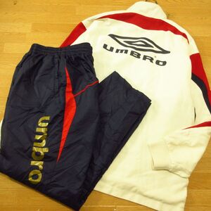 ◎良品！L 上下セット！UMBRO アンブロ◆厚手 裏起毛 ジャージジャケット&ナイロンパンツ 防寒 秋冬！◆メンズ 白x紺◆BA1523