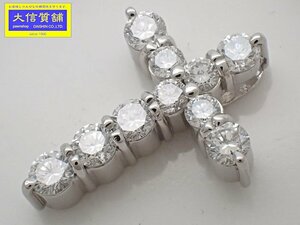 PT900 プラチナ クロス ダイヤ ペンダントトップ 1.08ct 3.4g 中古A 【送料無料】 C-8780