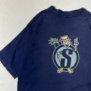 1円スタート！　ステューシー　Tシャツ　農家マン　両面プリント　激レア　80s 90s 黒タグ　初期タグ　ヴィンテージ　激レア　ネイビー　