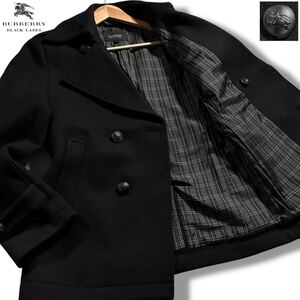 極美品●バーバリーブラックレーベル ピーコート ジャケット ウール メルトン BURBERRY BLACK LABEL 裏地ノバチェック ホースロゴボタン M