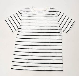 新品メゾンコルニションMaison Cornichon半袖Tシャツ0ボーダーホワイト Classic Fitコットンフライス ニットTシャツ