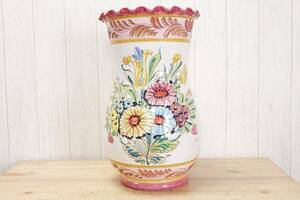 イタリア製 フラワーベース 花器 陶器 Imported By Plum [ 直径約25cm 高さ43.5cm ] 花瓶 管理75786