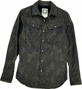 G-STAR RAW ジースター ロゥ 「TAILOR SHIRT L/S」 長袖 トライアングル カモ柄 コットン ツイル ウエスタン シャツ 肉厚 S オリーブ