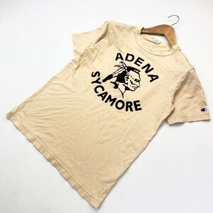 チャンピオン ☆ Champion トリコタグ 復刻 インディアン 良プリント◎ ベージュ 半袖 Tシャツ M アメカジ ストリート 古着MIX■B303