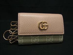 1円 ■美品■ GUCCI グッチ 456118 GGマーモント GG柄 PVC×レザー 6連 キーケース 鍵入れ レディース アイボリー系×ベージュ系 FJ2846