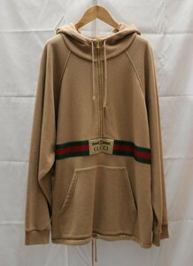 【中古美品】GUCCI グッチ ウェブ＆GUCCI シェリーライン スウェットシャツ ハーフジップパーカー ブラウン サイズL 644656【漂亮】