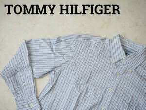 ☆送料無料☆ TOMMY HILFIGER トミーヒルフィガー USA直輸入 古着 長袖 胸ポケット付 ストライプ ボタンダウン ITHAC シャツ メンズ M 中古