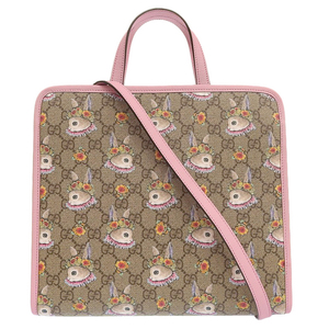 グッチ GUCCI GGスプリーム チルドレンズ ヒグチユウコ ラビット 2WAYバッグ PVC/レザー ベージュ/ピンク 630542 中古 新入荷 GU0598